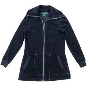 Lauren Ralph Lauren Long Jacket Womens Small‎ Black Velour Full Zip Y2K Track